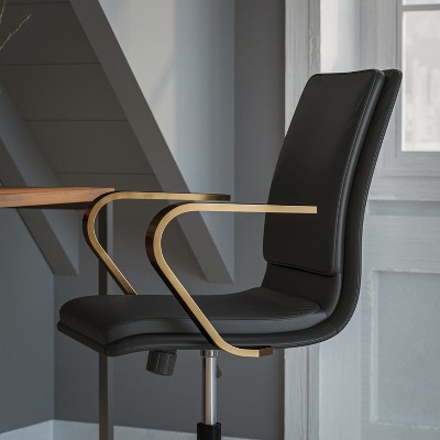 Mid-Back Executive Swivel Office Chair in Brushed Gold and Black Leather