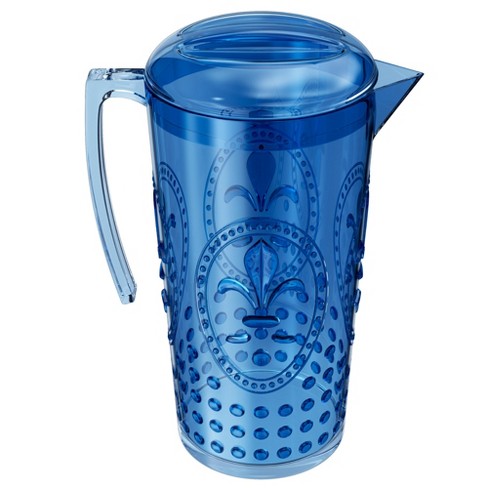 Elle Decor Acrylic Fleur De Lys Water Pitcher, Plastic Water Pitcher with  Lid and Handle, Fridge Jug, BPA-Free, Shatter-Proof, 2 Liters, Indigo Blue