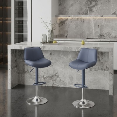 Ora Maison Set of 2 Adjustable Swivel Black Bar Stools 26–34", Faux Leather Counter Chairs with Footrests for Kitchen Island or Home Bar