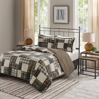 King Black and Brown Reversible Microfiber Quilt Set