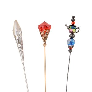 Anna-Kaci Classic Vintage 3Pcs Hat Pin Set with Rhinestone Teardrop and Pearl Accents for Scarves Lapels and Hat Accessories - 3pcs Bead - 1 of 4