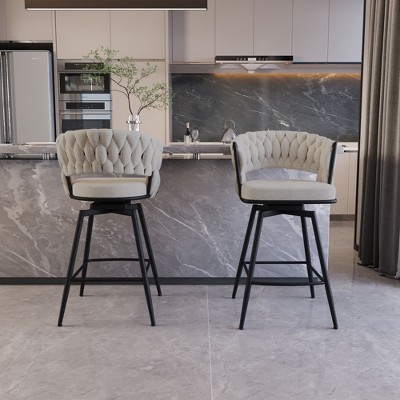 NicBex Technical Leather Suede Woven Swivel Dining Chairs Set of 2,Armless Upholstered Kitchen Chair with Curved Back for Dining Room,Kitchen