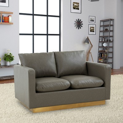 Gray Faux Leather Track Arm Loveseat with Removable Cushions