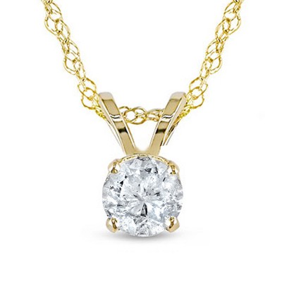 Pompeii3 1/2 Ct Solitaire Diamond Pendant 14K Yellow Gold w/ 18" Chain