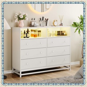 Jojoka Modern 6-Drawer Dresser with LED Lights & Charging Station, Wide Storage Cabinet for Bedroom, Closet, Living Room - 1 of 4