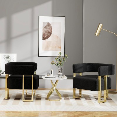 Mid-Century Modern Armchair, Upholstered Tufted Barrel Reading Chair for Bed Room, Office,  Black