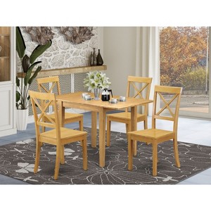 HomeStock Kitchen Table Set 5 Pc- 4 Wooden Dining Room Chairs and a Dining Room Table - Oak Finish Wooden Chair Seat - Oak Finish - 1 of 3
