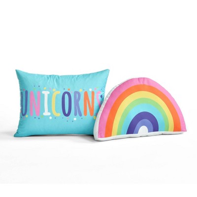 Full White Microfiber Reversible Unicorn Rainbow Quilt Set
