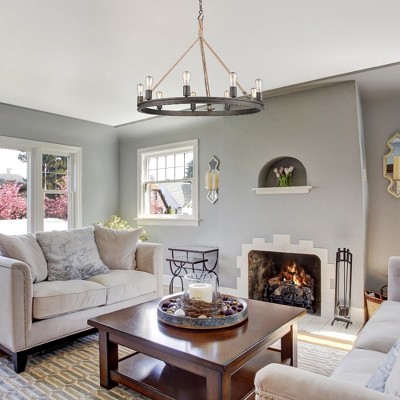 Rustic Gunmetal Bronze 9-Light Chandelier with Nautical Rope