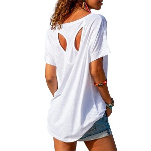 Imily Bela Women's Backless Sports T-Shirt, Fitness Casual Yoga T-Shirt, Short-Sleeve Summer Top - 1 of 4