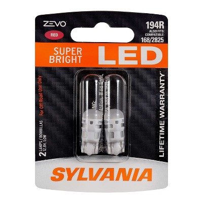 Sylvania Zevo 194 Red T10 W5W Socket LED Super Bright Interior Exterior Vehicle Car Lighting Applications Light Bulb Set (2 Pack)