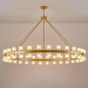 60 Lights Gold Wagon Wheel Chandelier With Crystal Shade - 1 of 4