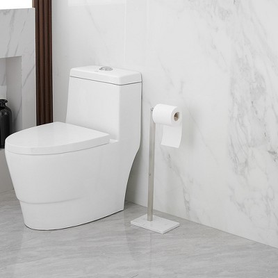 Brushed Nickel Freestanding Toilet Paper Holder with Marble Base