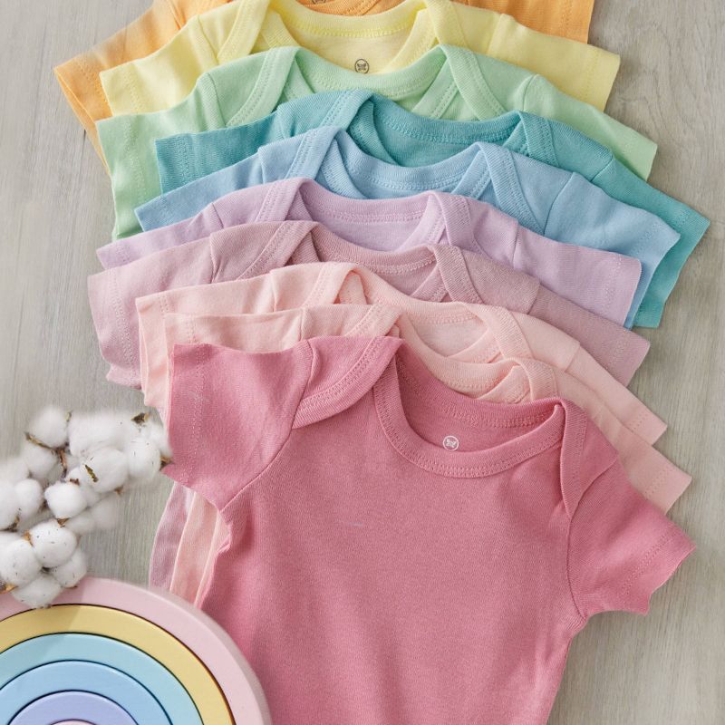 Honest Baby Girls' 8pk Rainbow Organic Cotton Short Sleeve Bodysuit - Pink/Violet/Yellow, 3 of 4
