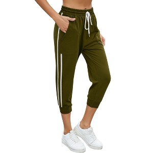 Women Casual Joggers Pants with Pockets High Waist Drawstring Yoga Running Workout Sweat Pants - 1 of 4