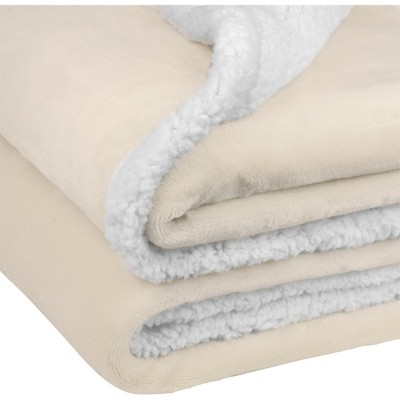 Cream Beige Reversible Sherpa Fleece Throw Blanket