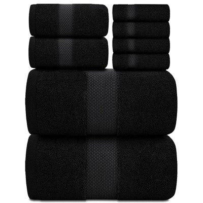 BRINJOY Luxury Bath Towel Set of 8 - 100% Turkish Cotton Super Absorbent, 2 Luxury Bath Towels 700GSM, 2 Hand Towels, 4 Washcloths, Black