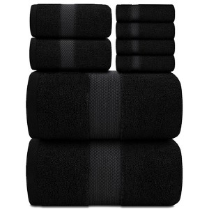 BRINJOY Luxury Bath Towel Set of 8 - 100% Turkish Cotton Super Absorbent, 2 Luxury Bath Towels 700GSM, 2 Hand Towels, 4 Washcloths, Black - 1 of 4
