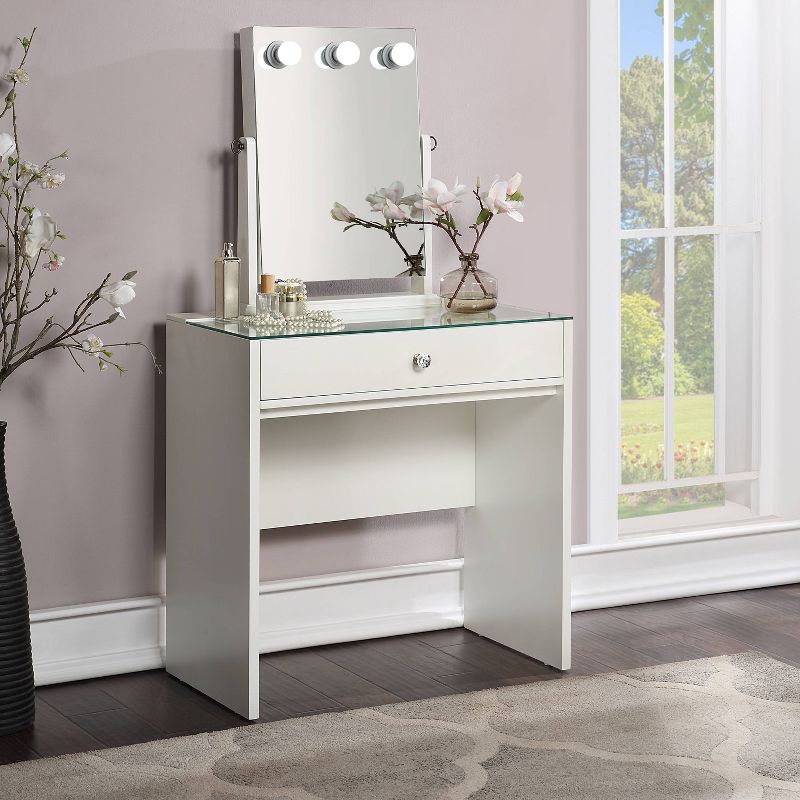 24/7 Shop At Home Frosthaven Makeup Vanity Table with Adjustable Mirror Set Luminous White, 2 of 5