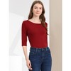 INSPIRE CHIC Women's Classic Solid Elbow Sleeves Round Neck Slim Fit T-Shirts - 2 of 4
