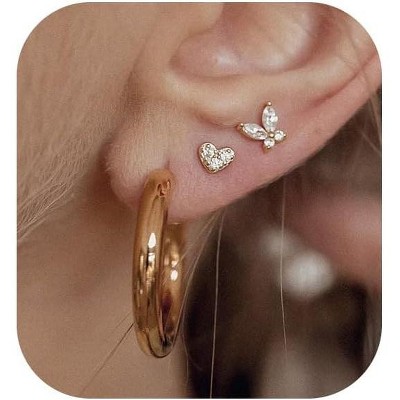 Gold Earrings for Women, 14k Gold Plated Dangle Huggie Earrings for Women Trendy Dainty Gold Hoop Earring Stacks Pearl Chain Drop Cartilage