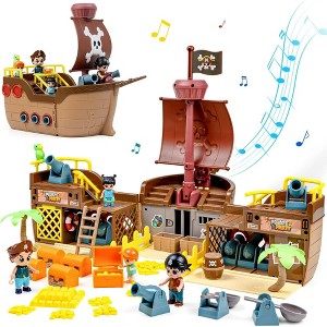Skirfy Brown Pirate Ship Toys for Kids, Pirate Playhouse Toy Ship, Creative Building Toys - 1 of 4