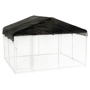 Lucky Dog 10 x 6 Foot Large Outdoor Galvanized Steel Chain Link Dog Kennel with Latching Door, 1.5 Inch Raised Legs, and WeatherGuard Roof Cover - 1 of 4