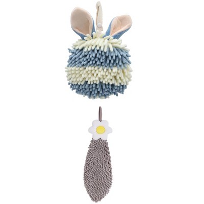 REGALWOVEN 2 Packs Soft Absorbent Flower and Rabbit Shape Decorative Chenille Hand Towel for Bathroom 6" x 15"/7" x 7"
