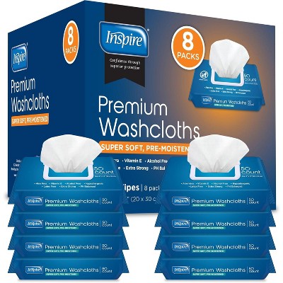 Inspire Adult Wet Wipes, Adult Wash Cloths, Adult Wipes for Incontinence & Cleansing for Elderly, 8"x12"