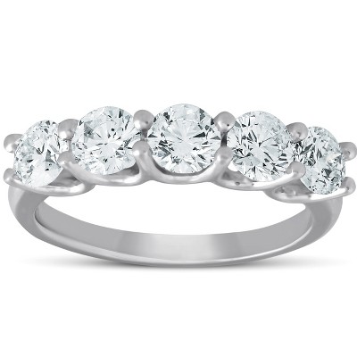 Pompeii3 1 1/2 Ct EX3 Lab Created Diamond Five Stone Wedding Ring 14k White Gold EX3 Lab Created