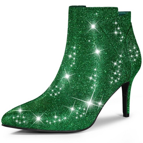 Allegra K Women s Glitter Pointed Toe Side Zip Stiletto Heel Ankle Boots Green 8 Target