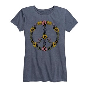 Women's - Instant Message - Floral Peace Sign Short Sleeve Graphic T-Shirt - 1 of 4