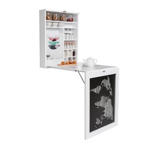 Costway White Wall Mounted Table Convertible Desk Fold Out Space Saver Chalkboard - 1 of 4