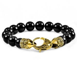 Crucible Men's Onyx Stone Bead Antiqued Lobster Clasp Bracelet (10mm) - 8" - 1 of 4