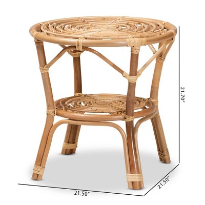 Cariel 21.5" Natural Brown Rattan Round Coffee Table with Storage