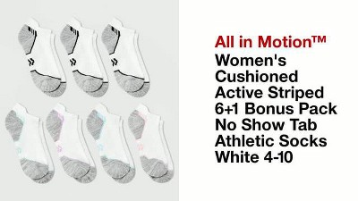 Women's Cushioned Active Striped 6+1 Bonus Pack No Show Tab Athletic Socks  - All In Motion™ White 4-10 : Target