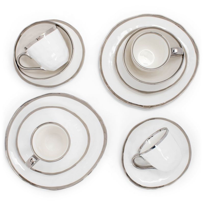 Elanze Designs 16-Piece Metallic Bubble Porcelain Ceramic Dinnerware Set - Service for 4, White Silver, 2 of 7
