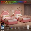 Princess double bed frame with 4 storage drawers and light, velvet upholstered platform bed, rainbow headboard, suitable for children, gray - 4 of 4