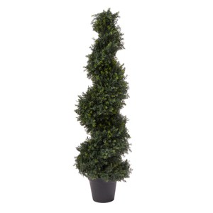 Nature Spring Faux Spiral Cypress Potted Topiary - 4' - 1 of 4