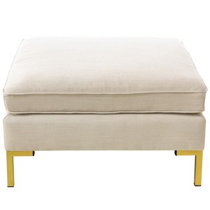 Alexis Pillowtop Ottoman with Brass Metal Y Legs Talc Linen - Cloth & Co.
