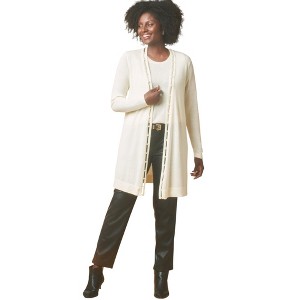 Jessica London Pearl Trim Carefree Cashmere Cardigan - 1 of 2
