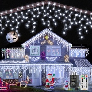 Ollny 720 LED Cool White Christmas Icicle Lights (Clear Cable, Plug in, 8 Modes), Connectable up to 3 Sets - 1 of 4