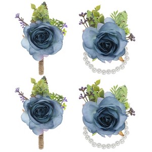 Unique Bargains Rose Wrist Corsage and Boutonnieres Fabric Adjustable Artificial Flowers 4 Pcs - 1 of 4