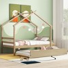 LOVMOR Twin Size Wood House Bedframe with Pull-out Trundle and Safety Guaranteed for Kids Girls Boys,Slats Support,Natural - 3 of 4