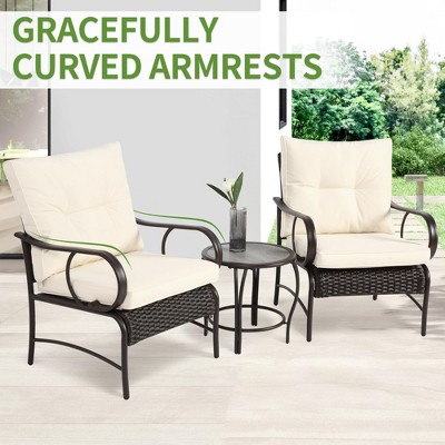 HOMEFUN 3 Pieces Patio Set Outdoor Wicker Furniture Sets Modern Rattan Chair Conversation Sets with Coffee Table