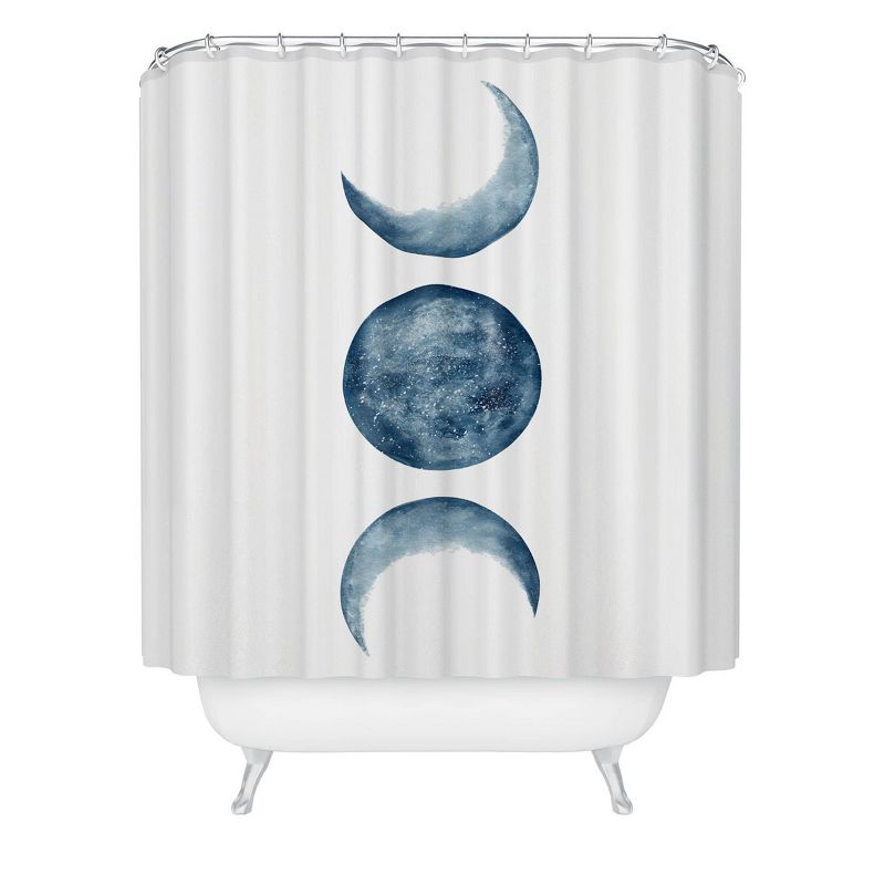 Kris Kivu Blue Moon Phases Watercolor Shower Curtain Blue - Deny Designs, 1 of 4