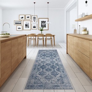 Area Rug Retro Boho Pattern Washable Ultra-Thin Non Slip Living Room Dining Bedroom & Office Dark Green - 1 of 4