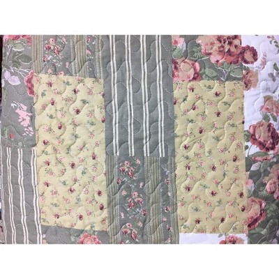 Full Green Microfiber Reversible Patchwork Quilt Set