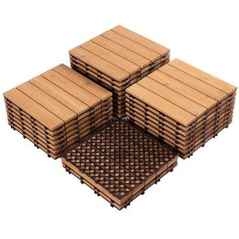 Yaheetech Pack of 27 Fir Wood Flooring Tiles Interlocking Wood Tiles For Patio Garden