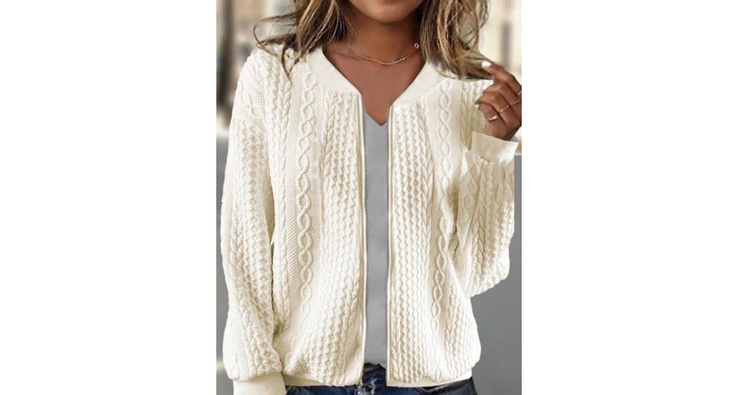 Женские толстовки YesFashion Zip Up Jacquard Textured Jackets Sweatshirts Casual Fashion Long Sleeve Drop Shoulder Coat Daily Outerwear L Off White, цвет: Белый — фото 1